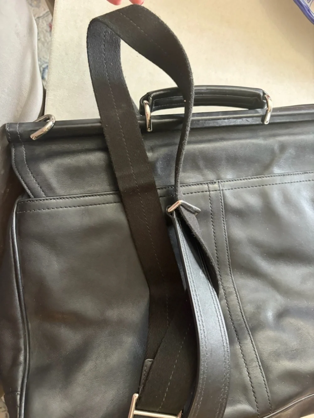 Coach Black Leather Briefcase with Buckle Detail
